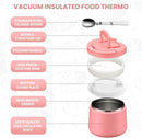 Soup Thermo for Hot Food Kids 14oz Lunch Containers with Buckle Lid Wide Mouth Hot Food Jar Vacuum Insulated Stainless Steel Bento Box Leakproof with Spoon (Dark Pink) by TinyTreasures Baby Boutique