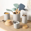 Sweejar Ceramic Kitchen Canister Sets, Porcelain Container for Countertop, Heavy Food Storage Jars with Airthight Seal Bamboo Lid, Servering for Sugar, Coffee Beans, Tea Leaves, Pack of 4（Gray） by CozyNest Decor