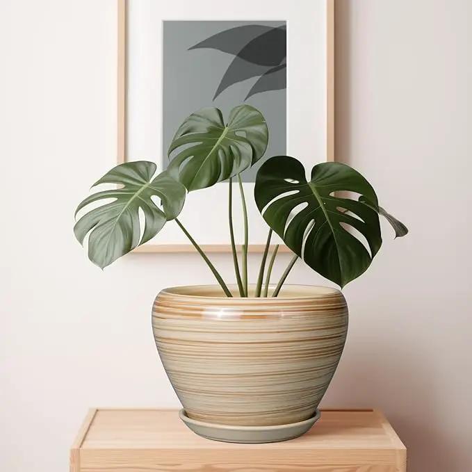 Ceramic Pot for Plant 10 Inch - Planter for Outdoor Plants Indoor Plant Pot with Drainage Hole Large Planter Round Flower Pot for House Patio Garden Yellow, photo 6 of 7
