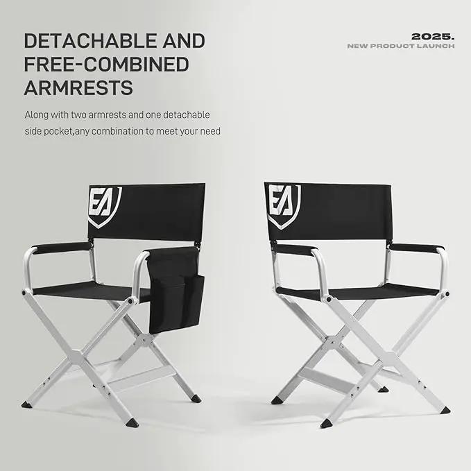 EVER ADVANCED Aluminum Directors Chair, Folding Studio Movie Chairs Camping Event Vendor Chair, 19" Seat Height Black Fabric/White Frame, Support 350lbs, photo 6 of 9