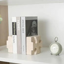 Natural Marble Bookends for Heavy Books, Heavy Duty Square Decorative Stone Book Ends for Shelves, Aesthetic Travertine Book Holder, Modern Office Bookshelf Stopper Decor, Beige, Set of 2 by CozyNest Decor