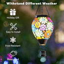 Starsoul Mosaic Flowers Hot Air Balloon Solar Lantern Glass Outdoor Hanging Hot Air Balloon Solar Flickering Flame Light Waterproof Garden Patio Yard Party Decorations by GreenHaven Gardens