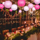 Paper Lanterns Decorative, Pink Hanging Round Chinese Lanterns with Lights for Engagement Bachelorette Birthday Party 12 LED Light Pack of 12 by CozyNest Decor
