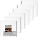 HAUS AND HUES 8x8 White Metal Picture Frames Matted to 4x4 - Features Premium Aluminum, Shatterproof Plexiglass - Ideal for Home, Room, Office (8x8 in, White, Set of 6) by CozyNest Decor