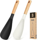 Cooking Spoon for Nonstick Cookwares, Great for Cooking and Serving Sturdy BPA-Free Matte Silicone, Wood Handle Spoon for Mixing, Scoop, and Scrape (Black & White, 11.4 inch) by CozyNest Decor