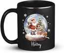 Custom Snow Ball Design Mug With Name, Personalized Black Cup 11oz 15oz, Snow Ball With Santa Claus And Christmas Tree Inside Design, Customized Christmas Themed Coffee Cup by CozyNest Decor
