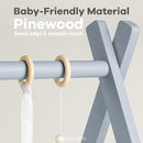 Comfy Cubs Wooden Baby Play Gym - Natural Finish Pinewood Baby Activity Gym with 5 Sensory Hanging Toys - Easy No-Tool Assembly, Safe and Durable for Infant Motor and Visual Development - Pacific Blue by TinyTreasures Baby Boutique