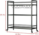 Glass Black Bar Carts for Home with Hanging Wine Rack - Home Bar Serving Cart with 3 Mirrored Shelves, Kitchen Bar Carts, Wine Cart for Entertaining, Club Party. by CozyNest Decor