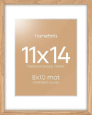 Homeforia 11x14 Picture Frame Wood, High End Natural Oak 11x14 Light Wooden Poster Frames with Mat 8x10, 11 x 14 Frames Matted to 8 x 10 Photo, 14x11 Hanging Frames, Tempered Glass, Wall Kit, Set of 1 by CozyNest Decor