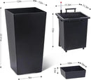 22.5" Tall Planters Set of 2, Outdoor＆Indoor Black Planter Pots, High Front Porch Planter Pots with Drainage Holes＆Water Level Monitor＆Inner Bucket, Automatic Watering, Black by GreenHaven Gardens