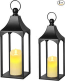 Eufrozy Lanterns Decorative Outdoor Indoor Set of 2 Black Metal Candle Lanterns with Flameless Candle, Modern Farmhouse Lantern Decor for Porch Patio Fireplace Mantle Kitchen Table Christmas Gifts by CozyNest Decor