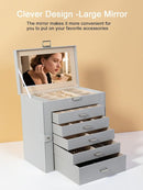 BOOVO Jewelry Box For women, 6 Layer Large Jewelry Organizer With Mirror, Multi-Function Storage Box With Lock, Necklace Holder With 5 Drawers, For Earrings Necklace Bracelet (Silver and Grey) by TinyTreasures Baby Boutique