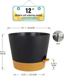 12 inch Large Self Watering Pots, Plant Pots with Mesh Drainage Holes for Indoor Outdoor Plants, Plastic Planters with Deep Reservoir for Garden House Flower Plants, Black with Brown by GreenHaven Gardens