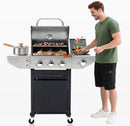 3-Burner Propane Gas BBQ Grill with Side Burner, Porcelain-Enameled Cast Iron Grates and Side Tables, 37,000 BTU Stainless Steel Grill for Outdoor Camping Barbecue Grilling Backyard Cooking by GreenHaven Gardens