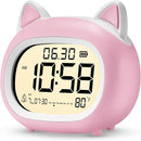 Kids Alarm Clock with Night Light for Kids, Small Digital Alarm Clocks for Bedrooms, Routine Builder, Cute Cat Alarm Clock with Sleep Training, Snooze, 12/24H, Date & Day, Temperature, USB Port by TinyTreasures Baby Boutique