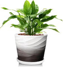 8 Inch Indoor Plant Pot with Drainage Holes and Saucers, Ceramic Planter for Plants, Succulent Orchid Flower Pots(Dark Gray+White) by GreenHaven Gardens