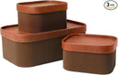 La Jolie Maison Fluted Cardboard Storage Baskets with Leather-Like Lids, Sturdy Stackable Paper Boxes Decorative Tray, Set of 3 Chestnut by CozyNest Decor