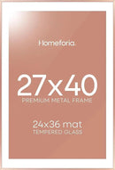 Homeforia 27x40 Poster Frame Rose Gold, High End Metal 27x40 Large Picture Frames with Mat 24x36 inch Photo, 27 x 40 Thin Frame Matted to 24 x 36 Print, 40x27 Frame, Tempered Glass, Wall Kit, Set of 1 by CozyNest Decor