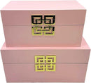 Galt International Storage Box Set Decorative Storage Box w/Hinged Lid Classic Design Wood Decor Boxes with Geometric Clasp Storage for Bedroom & Home - Set of 2 (Pink & Gold) by CozyNest Decor