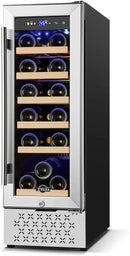 Tylza 12" Wine Cooler Refrigerator, 18 Bottle Wine Fridge Built-in or Freestanding with Stainless Steel & Double-Layer Tempered Glass Door, Compressor Fast Cooling, Low Noise and No Fog, Mini Fridge by CozyNest Decor