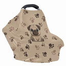 Binienty Brown Dog Paw Prints Infant Carseat Canopy for Boys Girls - Pug Animal Stretchy Breathable Soft Infants Stroller Cover Cozy Car Seat Covers by TinyTreasures Baby Boutique