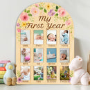 ORIGACH My First Year Baby Growth Photo Display Wood Board - 12 Months Newborn Milestones Photo Board - Neutral Baby Keepsake Board 1st Birthday Party Nursery Decor New Mom Gift - Flower by TinyTreasures Baby Boutique