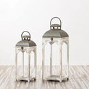 Glitzhome Set of 2 Mondern Farmhouse Wood Metal Lanterns Decorative Candle Lanterns, White (No Glass) by CozyNest Decor