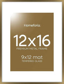 Homeforia 12x16 Picture Frame Bronze, High End Metal 12x16 Brass Poster Frames with Mat 9x12 Photo, 12 x 16 Bronze Frame Matted to 9 by 12 Print, 16by12 Thin Frames, Tempered Glass, Wall Kit, Set of 1 by CozyNest Decor