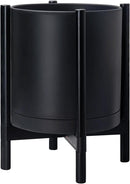 D'vine Dev Planter Pot with Stand - 16 Inch Plastic Cylinder Flower Pot with Wood Planter Holder for Indoor, Matte Black Pot + Ebony Stand, 55-C-Z-2 by GreenHaven Gardens