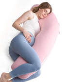 Momcozy Body Pillow for Pregnancy, J Shaped Pregnancy Pillows for Side Sleeping, Soft Maternity Pillow with Jersey Cotton Cover for Head Neck Belly Support, Pink by TinyTreasures Baby Boutique