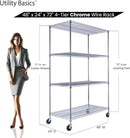 48"x24"x72" Chrome Premium Metal Steel Wire Shelving 4-Tier NSF 3200 LBS MAX Capacity Heavy Duty Storage Rack for Garages, Commercial Spaces, Hospitals, & Schools w/Premium Wheels by CozyNest Decor