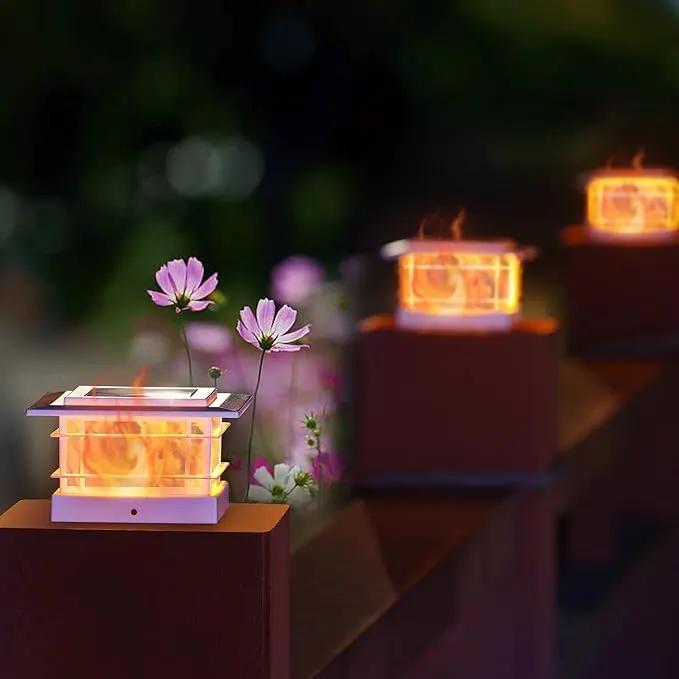 Dynaming 8 Pack Solar Flame Post Lights Outdoor, Solar Powered Fence Post White Shell Cap Light, High Brightness Flickering Flame LED Lighting for Garden Deck Patio, Fit 4x4 5x5 6x6 Vinyl/Wooden Posts, photo 5 of 9