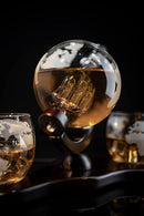 Whiskey Decanter Globe Set with 2 Etched Whiskey Glasses - 850ml