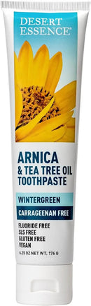 Desert Essence Arnica & Tea Tree Oil Toothpaste – Carrageenan & Fluoride Free – Wintergreen Mint – Vegan, Non-GMO, Gluten-Free – Gently Removes Plaque & Freshens Breath – 6.5 oz by CozyNest Decor