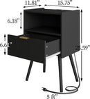 Nightstand,Modern Bedside Table with Storage Drawer and Open Wood Shelf, Accent Night Stand with Solid Wood Legs for Living Room, Bedroom and Small Spaces,Easy Assembly (Black-Outlet) by CozyNest Decor