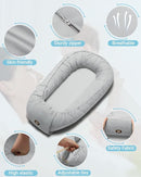 Baby Lounger for Newborn 0-24 Months, Breathable & Soft Infant Lounger, Adjustable Tummy Time Lounger for Home and Travel, Baby Girls & Boys Newborn Babies Essentials Stuff, Grey by TinyTreasures Baby Boutique