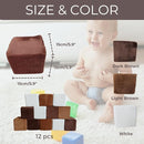 Wonder Space Plush Foam Blocks - Nursery Building & Stacking Toys for Toddlers Boys & Girls, Soft Smooth Velvet Cover, Early Education Gross Motor Skills & Brain Development (12 Blocks, Nougat) by TinyTreasures Baby Boutique