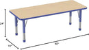 Factory Direct Partners FDP Rectangle Activity School and Classroom Kids Table (24 x 60 inch), Chunky Toddler Legs, Adjustable Height 15-24 inches - Maple Top and Blue Edge by CozyNest Decor