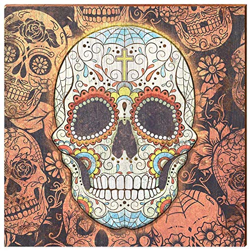 Day of The Dead Skulls Home Decor Art Print on Real Wood