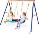 Swing Set for Backyard with Stand - Heavy Duty 440lbs Metal A-Frame Outdoor Playset with 32" Saucer Swing & 26.2" Seats by TinyTreasures Baby Boutique