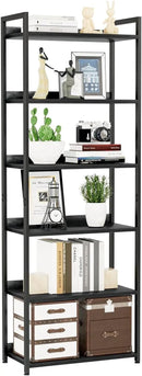 NUMENN Bookshelf, 6 Tier Bookshelves, Home Office Bookcase Shelf Storage Organizer, Free Standing Storage Shelving Unit for Bedroom, Living Room and Home Office, Black by CozyNest Decor