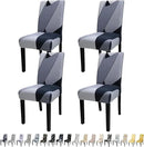 JQinHome Pattern Chair Covers for Dining Room Set of 4, High Stretch Removable Washable Parsons Chair Slipcover for Home Party Hotel Wedding Ceremony (White Grey,4PCS) by CozyNest Decor