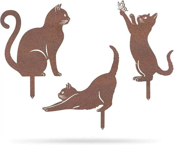 RealSteel I 3 Pack Steel Cat Garden Decor I Outdoor Yard Decorations I Gift for Cat Lovers I Lawn Ornaments and Statues I Garden Signs Decorative Outdoor - Rust, photo 2 of 9