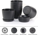 7 Inch Plant Pots Bulk, 6 Pack Plastic Planters with Drainage Holes and Saucers for Indoor Outdoor House Plants and Flowers, Black by GreenHaven Gardens