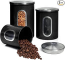 Moss & Stone 3-Piece Black Canisters Sets For The Kitchen, Airtight Canister Set With See Through Window, Storage Jars for Coffee Container, Tea Organizer & Sugar Canister, Black Kitchen Canisters by CozyNest Decor
