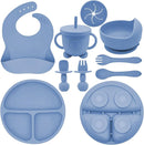 Silicone Baby Feeding Set | Baby Led Weaning Supplies Includes Suction Bowls and Divided Plates, Adjustable Bib, Baby Utensils Spoons and Forks,Cup | Baby Feeding Essentials (Deep Blue) by TinyTreasures Baby Boutique