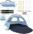 WhiteFang Beach Tent Anti-UV Portable Sun Shade Shelter for 3/4/6/8 Person, Extendable Floor with 3 Ventilating Mesh Windows Plus Carrying Bag, Stakes and Guy Lines by TinyTreasures Baby Boutique