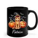 Custom Halloween Orange Tabby Coffee Cup, Personalized Name Orange Tabby with Pumpkins Ceramic Mug, Cat Witch Pumpkin Mug 11oz 15oz, Pet Cat Halloween Black Cup, Gift Idea for Pet Enthusiast by TinyTreasures Baby Boutique