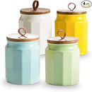 Canister Sets for Kitchen, Kitchen Canisters for Countertop with Airtight Wood Lid, Ceramic Food Storage Containers and Sugar Container for Coffee, Flour, Tea, Candy, Cookie, Spice by CozyNest Decor