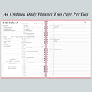 Daily Planner Undated - A4 To Do List Notebook Hourly Schedules, Spiral Appointment Planner for Women and Men,PVC Hardcover, Inner Pocket, Elastic Closure, 8.5" x 11", Pink by TinyTreasures Baby Boutique